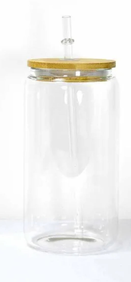 PRE ORDER - CLEAR GLASS 16oz LIBBEY WITH BAMBOO LID AND STRAW-